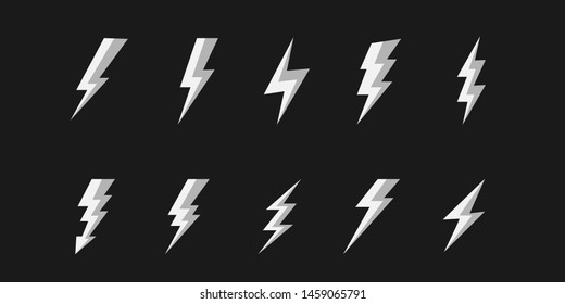 Set Lightning bolt. Thunder and Bolt Lighting Flash Icons Set. Modern flat style. Vector illustration.