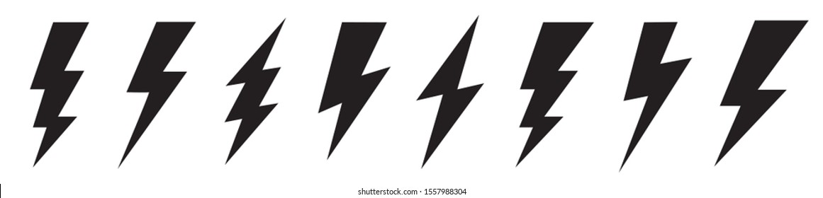 Set lightning bolt. Thunderbolt flat style - stock vector.