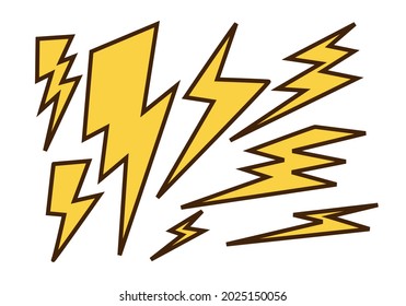 Ponga un rayo. Tornillo plano estilo.Iconos flash de luz de trueno y pernos sobre fondo blanco.