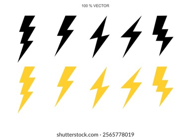 Set lightning bolt. Thunderbolt flat style, logo design vector template
