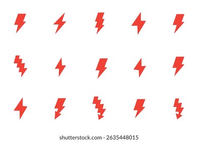 Set lightning bolt. Thunderbolt flat style - stock vector.