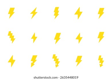 Set lightning bolt. Thunderbolt flat style - stock vector.