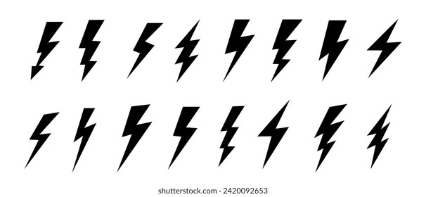 Ponga un rayo.  Pictograma de perno de Truco. Flecha de zigzag de Thundershock. Vector