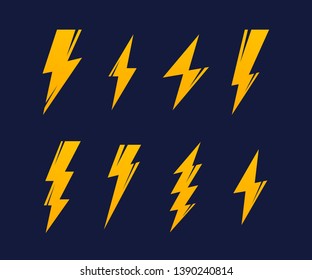 Set Lightning bolt. Thunderbolt, lightning strike. Modern flat style vector illustration.