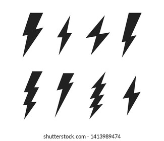 Set Lightning Bolt. Thunderbolt, Lightning Strike. Modern Flat Style Vector Illustration.