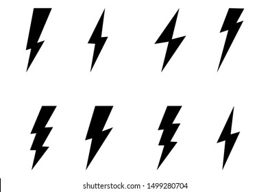 Set Lightning bolt. Thunderbolt, lightning strike, Modern flat style vector illustration.