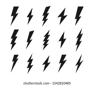 Set Lightning bolt. Thunderbolt, lightning strike. Modern flat style vector illustration.