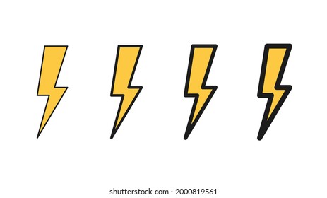 Set of lightning bolts isolated on a white background. Electric discharge or anger concept. Vector illustration