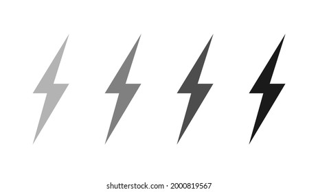Juego de tornillos relámpago aislados sobre un fondo blanco. Descarga eléctrica o concepto de ira. Ilustración del vector