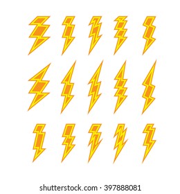 Set of lightning doodle isolated on white background, vector illustration