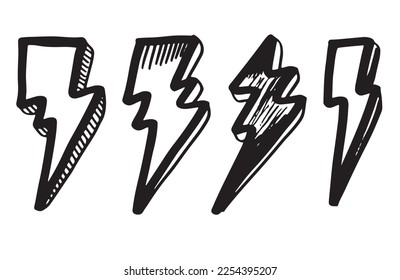 set of lightning doodle on white background.
