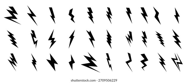 set of lightning flat icons thunderbolts icons isolated 