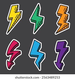 set of lightning good for sticker, element design, pop art design, etc