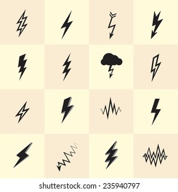 Set of lightning icons and flash symbols