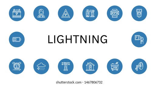 Set of lightning icons such as Battery, Electrician, Voltage, Flash, Generator, Speed, Storm, Stun gun, Electric generator , lightning