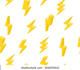 Set Of Lightning In Isometric. Seamless Texture On White Background 3d