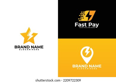 set of lightning logo vector design template