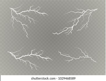 A set of lightning Magic and bright light effects. Vector illustration. Discharge electric current. Charge current. Natural phenomena.