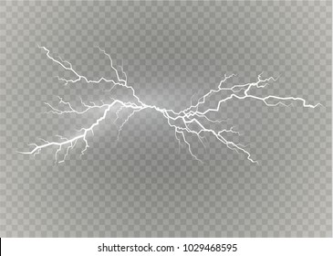 A set of lightning Magic and bright light effects. Vector illustration. Discharge electric current. Charge current. Natural phenomena.