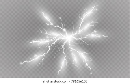 
A set of lightning Magic and bright light effects. Vector illustration. Discharge electric current. Charge current. Natural phenomena.