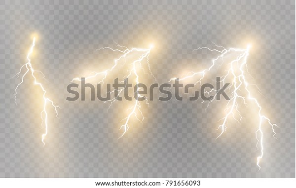 稲妻の魔法と明るいライトエフェクトのセット ベクターイラスト 放電電流 充電電流 自然現象 のベクター画像素材 ロイヤリティフリー