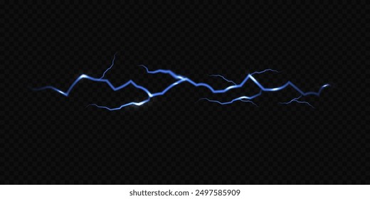 Set of lightning magical and bright light effect. Thunderstorm with lightning and clouds. Vector illustration. Discharge electrical current. Charge current. natural phenomena.