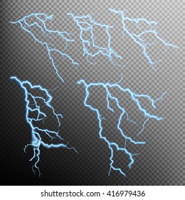 Set of lightning natural light, energy illustration, on a transparent background. Tool design element. EPS 10 vector file included