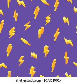 Set of lightning on a ultra violet background. Seamless pattern. Isometric 3d