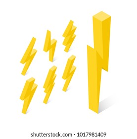 Set of lightning on a white background. Isometric 3d