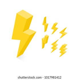 Set of lightning on a white background. Isometric 3d