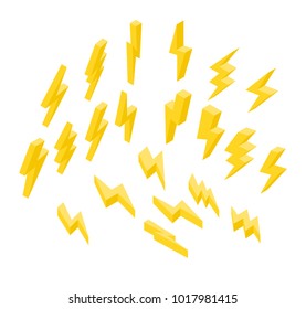 Set of lightning on a white background. Isometric 3d