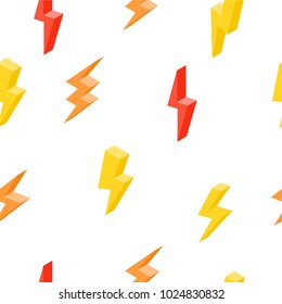 Set of lightning on a white background. Isometric 3d seamless pattern