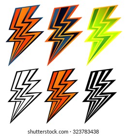 set of lightning symbols