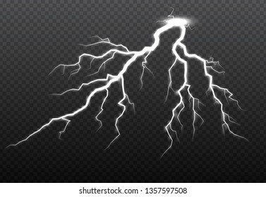 Set of lightning and thunder bolt, storm and lightnings glow effects. Magic and bright sparkle. 