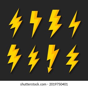 Set Lightning. Thunder bolt vector icon. Electrical sign. Thunderbolt symbol. Logo icon template for electricity, power, plant.