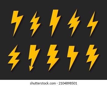 Set Lightning. Icono del vector del perno de trueno. Señal eléctrica. Símbolo del perno de encendido. Plantilla de icono del logotipo para la compañía de la industria navideña de electricidad, energía, plantas y energía.