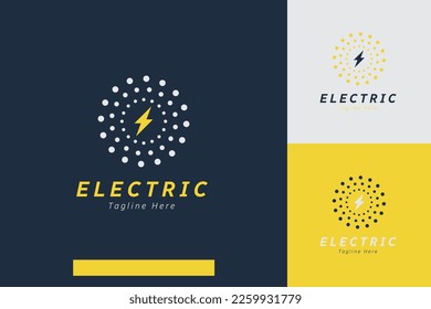 Conjunto de plantillas de diseño de vectores de logotipo de energía eléctrica de trueno relámpago con diferentes estilos de color