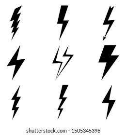 Set the lightning. Thunderstorm, lightning strike. Vector illustration. Modern flat style lightning.