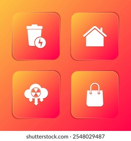 Set Lightning with trash can, House, Acid rain and radioactive cloud and Shopping bag icon. Vector