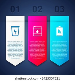 Set Lightning with trash can, Oil barrel and Eco nature leaf and battery. Business infographic template. Vector
