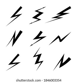 Set of lightning vector icons in flat style. Energy, electricity and electric power symbol on white background.