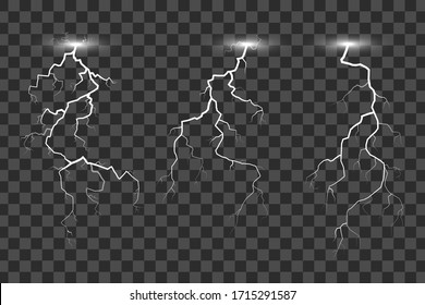 Blitze einzeln auf transparentem Hintergrund. Vektorillustration