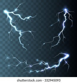 Set of  lightnings.  Magic and bright light effects. Vector Illustration