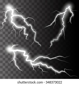 Set of lightnings.  Magic and bright light effects. Vector Illustration