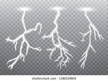 Set of lightnings Magic and bright lighting effects. Vector Illustration