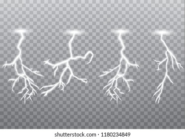 Set of lightnings Magic and bright lighting effects. Vector Illustration