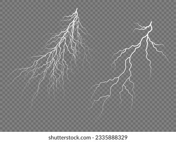 Set of lightnings. Magic and bright lighting effects. Thunder-storm and lightning. Magic and bright lighting effects. Thunderstorm and natural effects. Vector Illustration