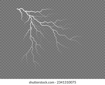 Juego de relámpagos. La iluminación es mágica y luminosa. Tormenta eléctrica y relámpago. La iluminación es mágica y luminosa. Tormenta eléctrica y efectos naturales. Ilustración vectorial