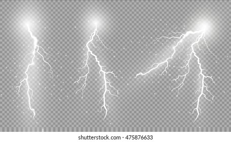 Set of lightnings Magic and bright lighting effects. Vector Illustration