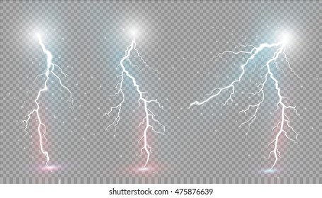 Set of lightnings Magic and bright lighting effects. Vector Illustration